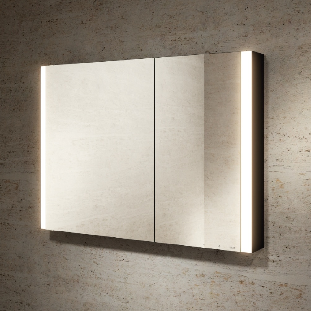 Close up product image of the Keuco Somaris 1000mm Asymmetrical Double Mirror Cabinet with Heated Demister 14503002231
